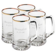 Set of Four 25 oz. Gold Rimmed Beer Mugs