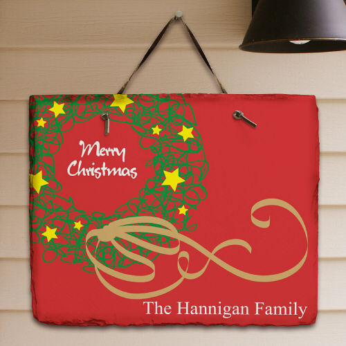 Personalized Merry Christmas Wreath Slate Plaque